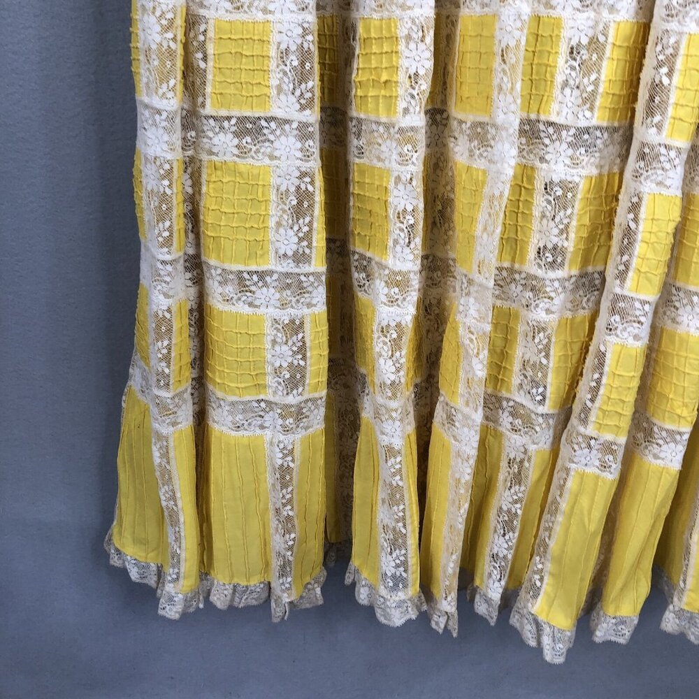 Vintage 1970s Boho Hippy Mexican Wedding Dress Tachi Castillo 14 Yellow Maxi - Picture 11 of 16